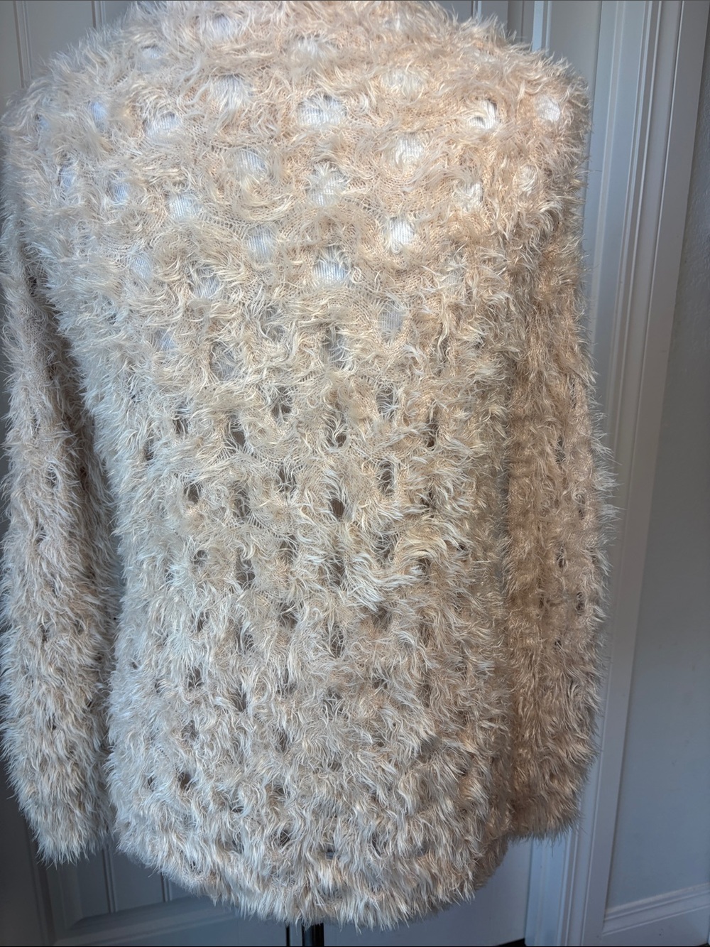 Arden B Cream Faux-Fur Textured Crew Neck Sweater - Picture 3 of 6